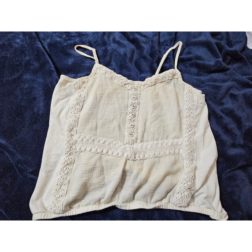 Roxy Womens Cream Crochet Lace Trim Gauze Cami Top Elastic Hem Large